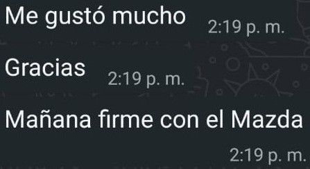 Reseña de cliente: me gustó mucho, gracias, mañana firme con el Mazda