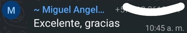 Reseña de cliente Miguel Angel: excelente, gracias